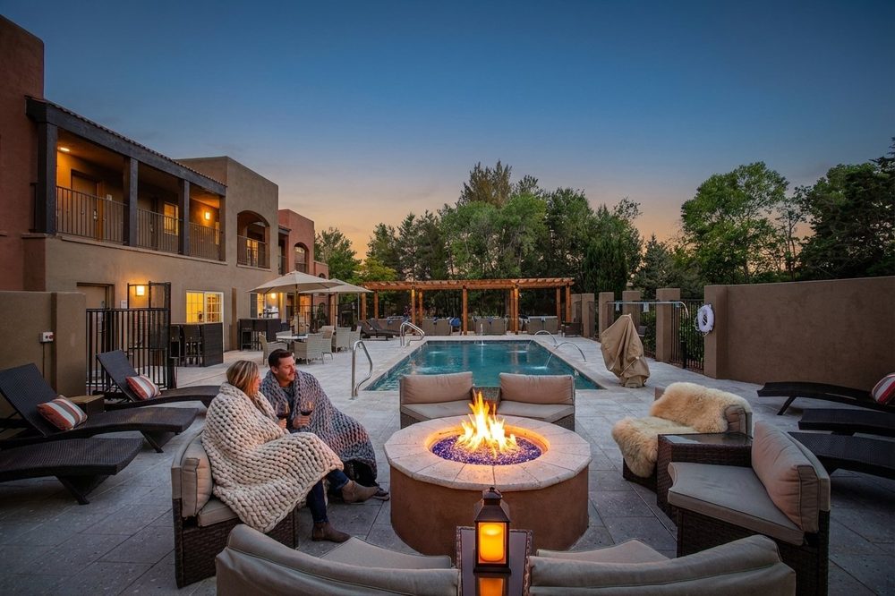 Arroyo Pinion fire pit at night